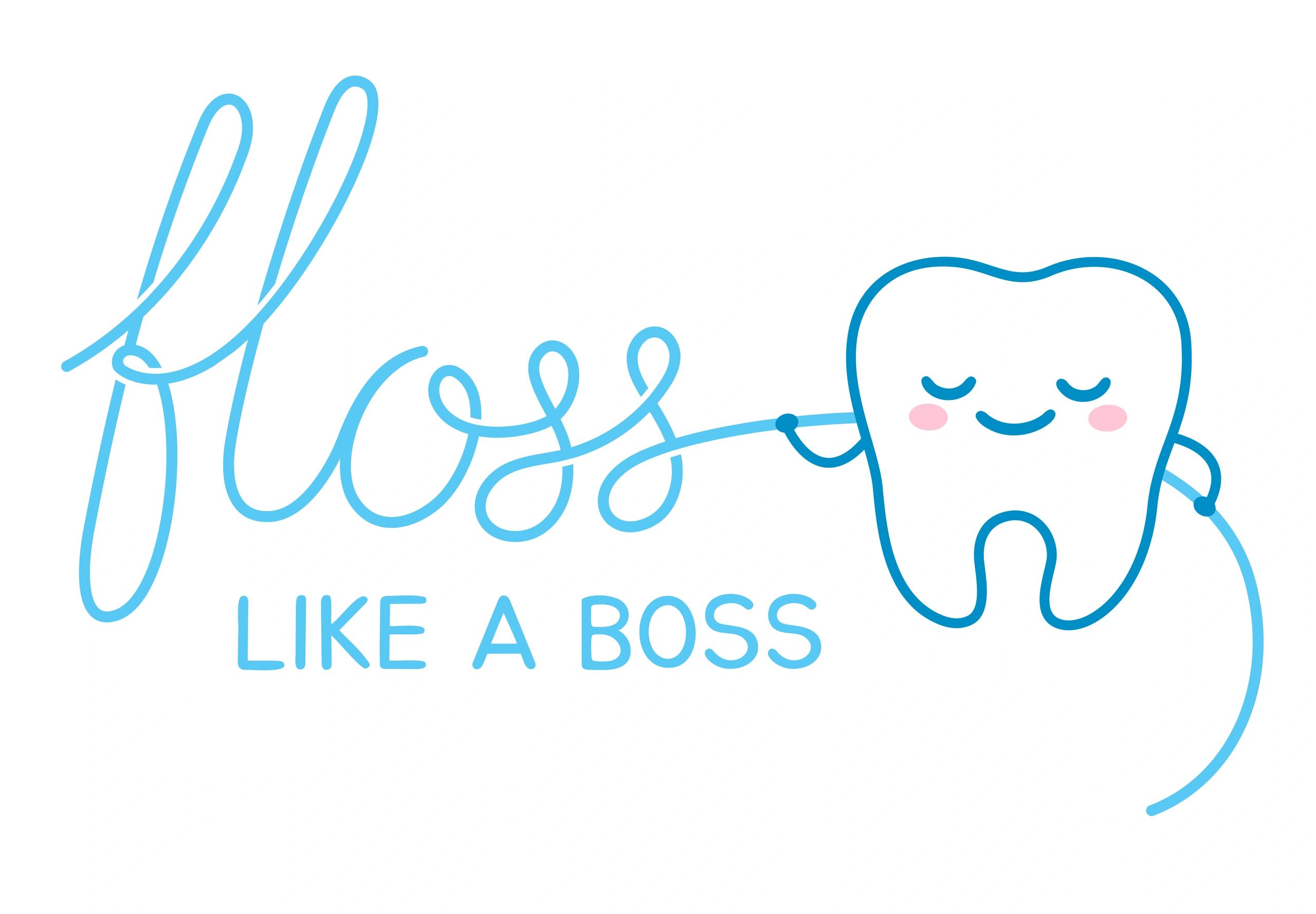 Simple dental illustration representing cleanings and flossing
